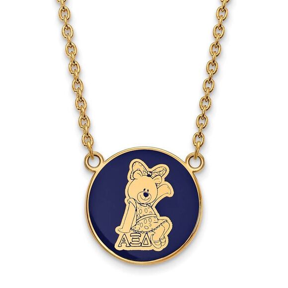 14K Plated Silver Alpha Xi Delta Large Enamel Mascot Necklace - Picture 1 of 5